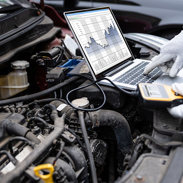 Mechanic using computer to get car diagnostics in the New Port Richey and Port Richey, FL area