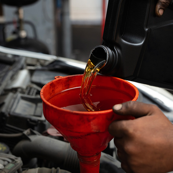 Mechanic pouring new oil into car machine in the New Port Richey and Port Richey, FL area